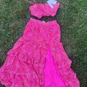 Pink Floral Lace Skirt